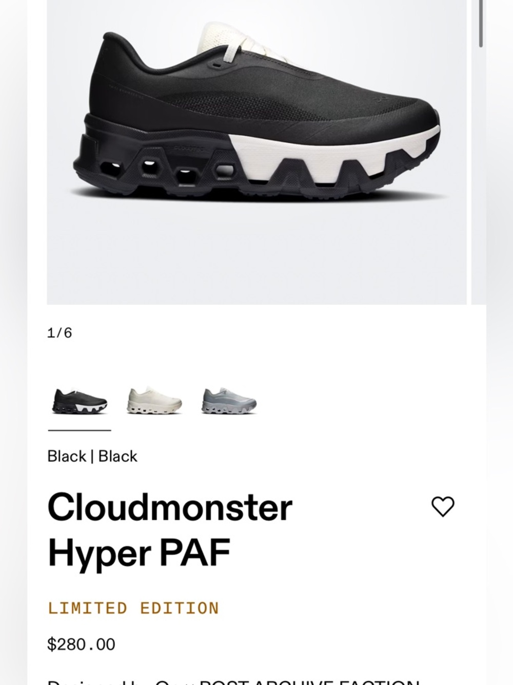 On Running Cloudmonster Hyper PAF Black and White Shoe Box Label